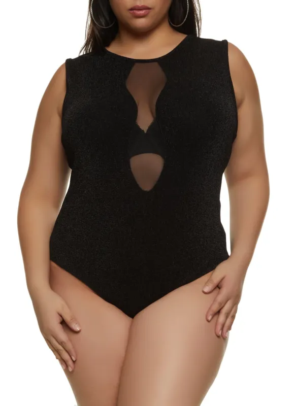 Plus Size Lurex Mesh Detail Bodysuit sold by Rainbow