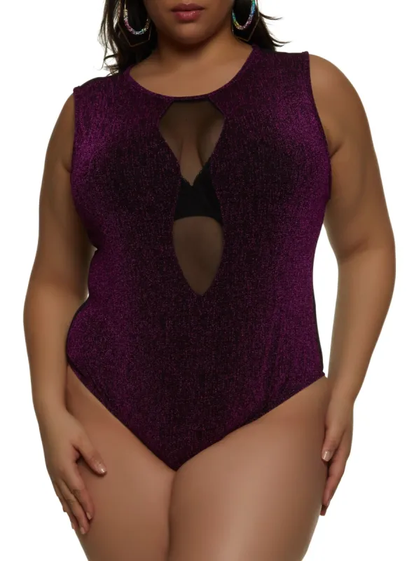Plus Size Lurex Mesh Detail Bodysuit sold by Rainbow