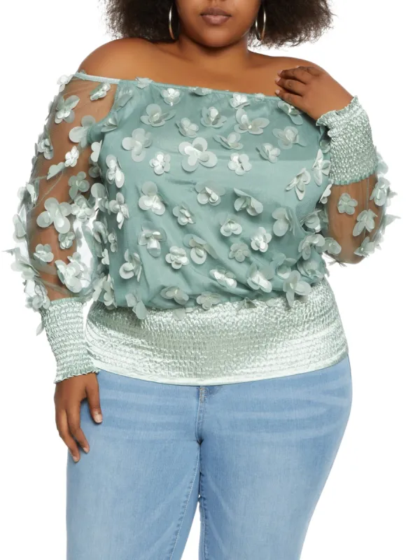 Plus Size Floral Applique Off the Shoulder Blouse sold by Rainbow