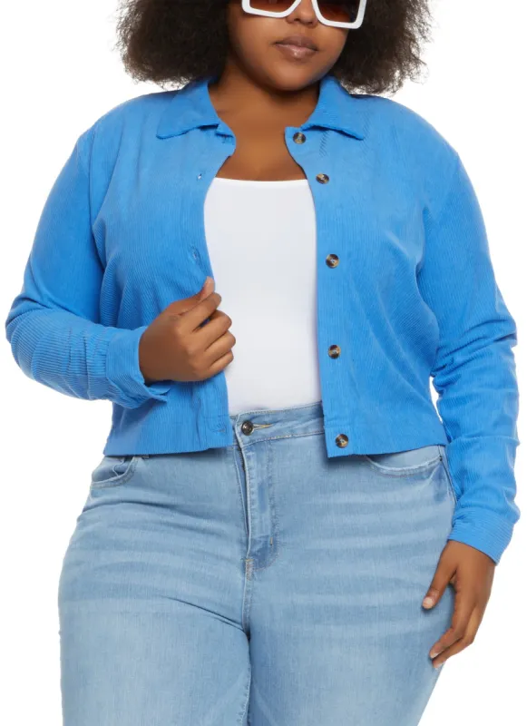 Plus Size Corduroy Cropped Shacket sold by Rainbow