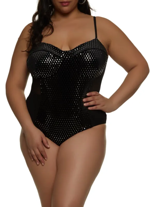 Plus Size Velvet Studded Bustier Bodysuit sold by Rainbow
