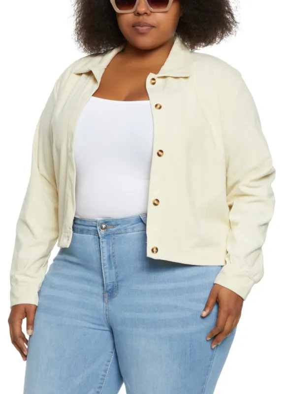 Plus Size Corduroy Cropped Shacket sold by Rainbow