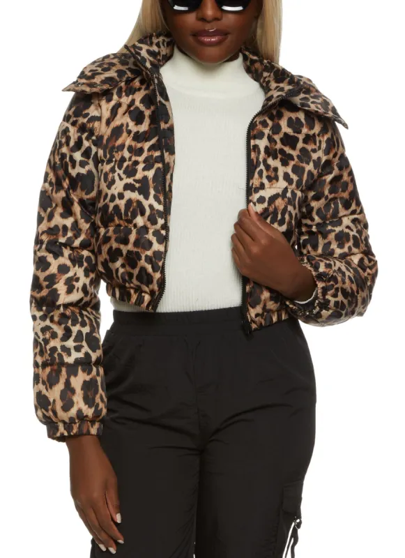 Leopard Print Cropped Puffer Jacket sold by Rainbow