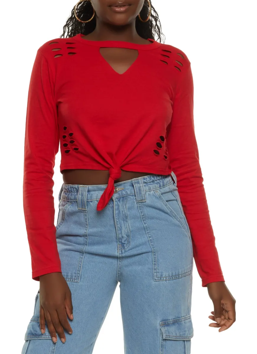 Laser Cut Knot Front Cropped Tee | Parallel