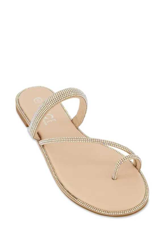 Rhinestone Trim Toe Loop Slide Sandals sold by Rainbow