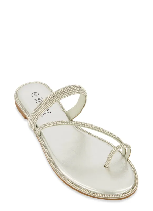 Rhinestone Trim Toe Loop Slide Sandals sold by Rainbow