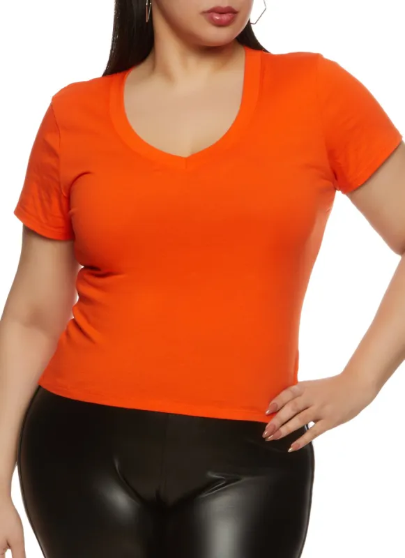 Plus Size V Neck Basic Tee sold by Rainbow