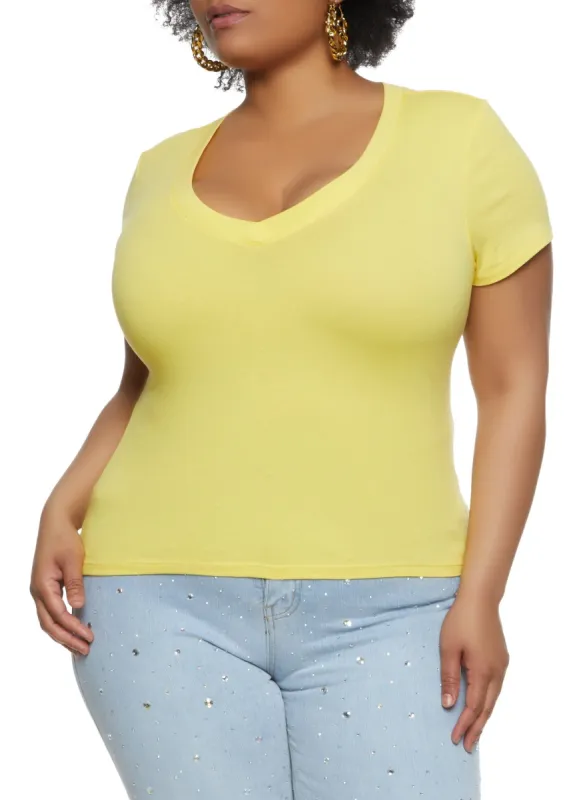 Plus Size V Neck Basic Tee sold by Rainbow