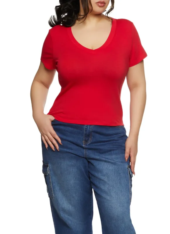 Plus Size V Neck Basic Tee sold by Rainbow