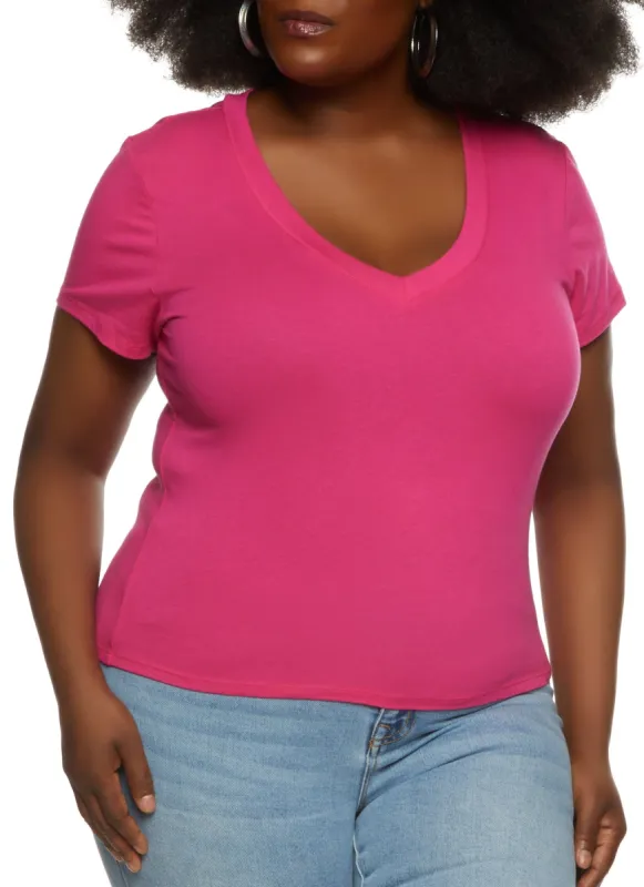 Plus Size V Neck Basic Tee sold by Rainbow