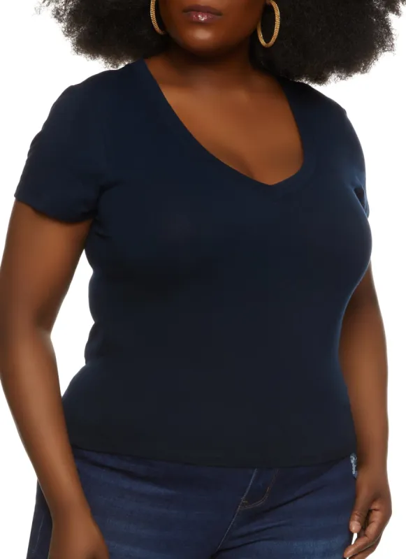 Plus Size V Neck Basic Tee sold by Rainbow