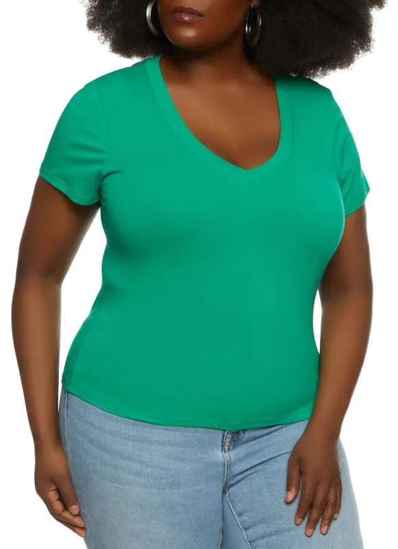 Plus Size V Neck Basic Tee sold by Rainbow