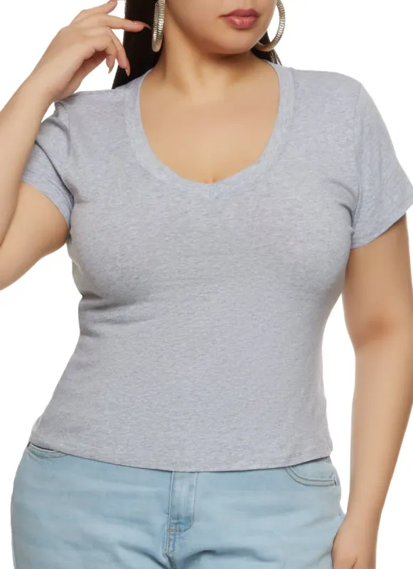Plus Size V Neck Basic Tee sold by Rainbow