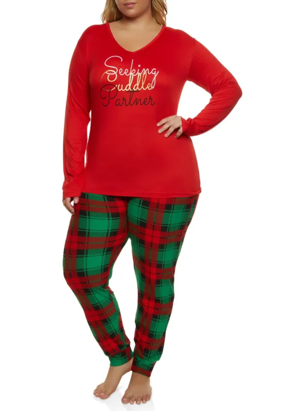 Plus Size Seeking Cuddle Partner Top and Plaid Pants sold by Rainbow