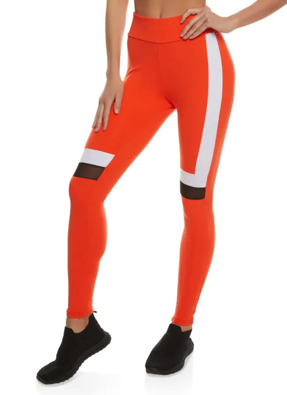 Color Blocked Mesh Detail Leggings sold by Rainbow