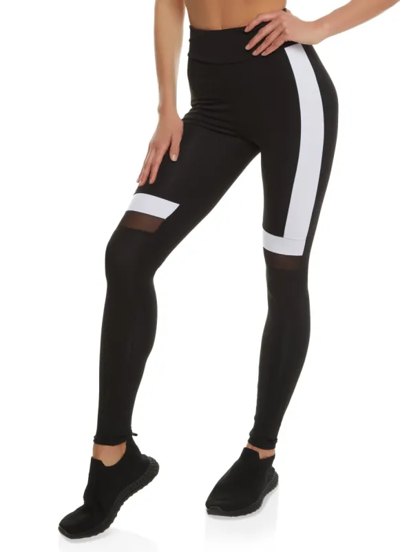 Color Blocked Mesh Detail Leggings sold by Rainbow