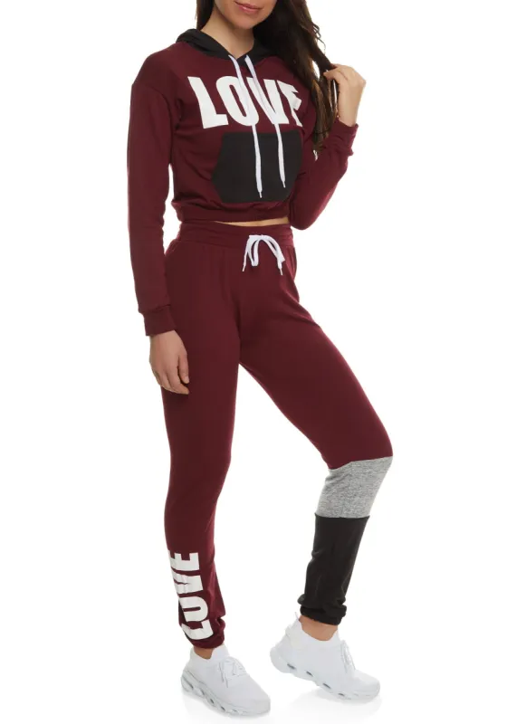 Love Color Blocked Kangaroo Pocket Cropped Hoodie sold by Rainbow