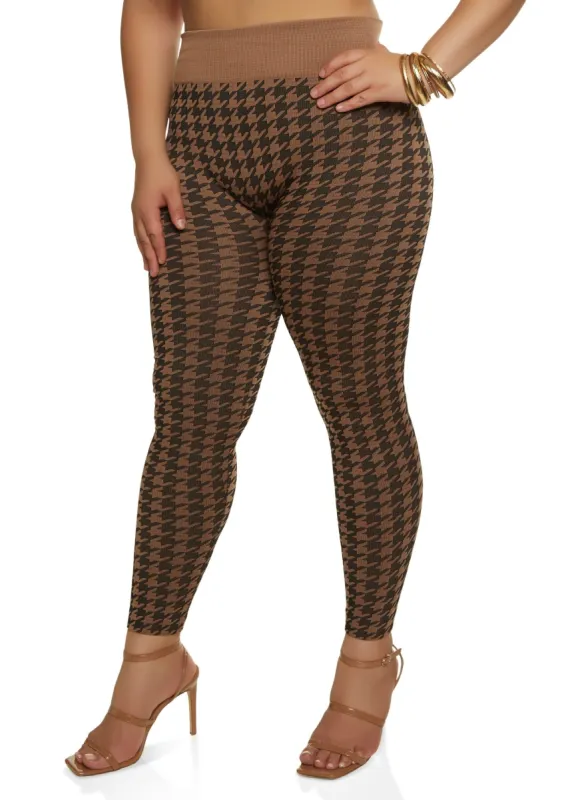 Plus Size Seamless Houndstooth Print Leggings sold by Rainbow