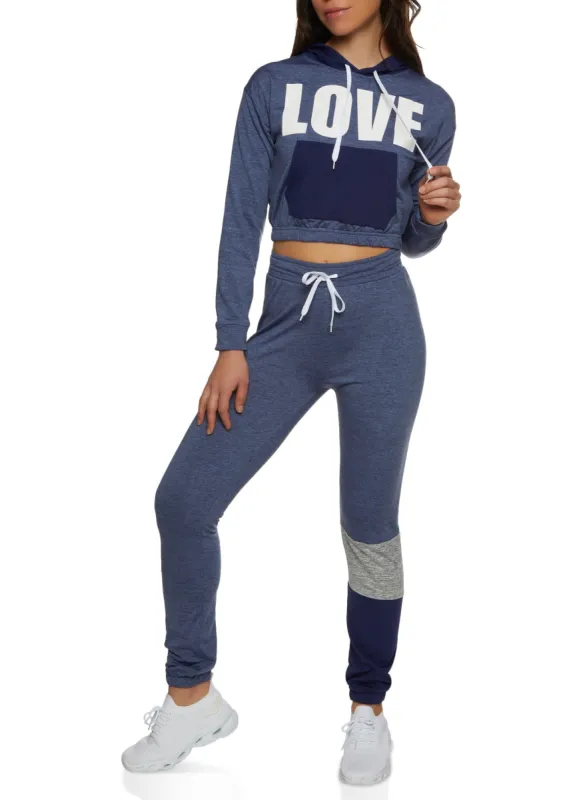 Love Color Blocked Kangaroo Pocket Cropped Hoodie sold by Rainbow