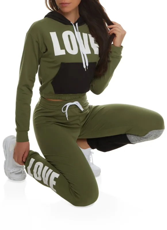 Love Color Blocked Kangaroo Pocket Cropped Hoodie sold by Rainbow