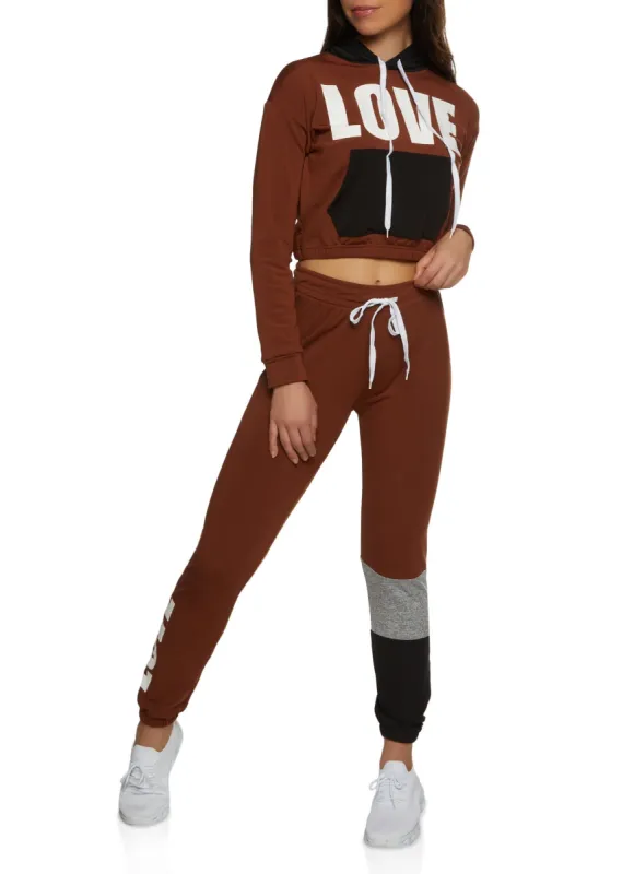 Love Color Blocked Kangaroo Pocket Cropped Hoodie sold by Rainbow