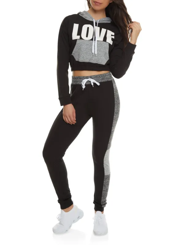 Love Color Blocked Kangaroo Pocket Cropped Hoodie sold by Rainbow