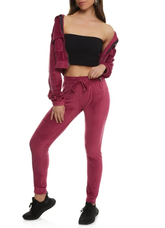 Velour Cargo Pocket Zip Front Cropped Hoodie made by Rainbow