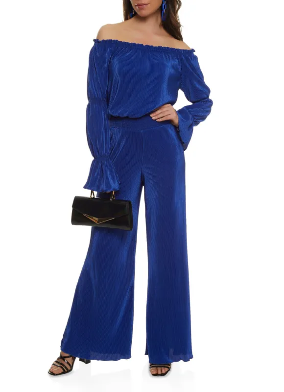 Plisse Off the Shoulder Jumpsuit sold by Rainbow