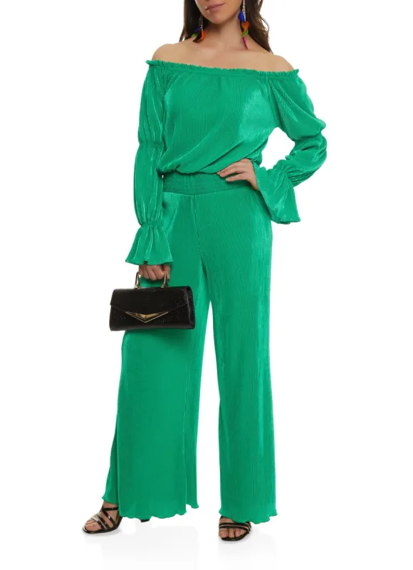 Plisse Off the Shoulder Jumpsuit sold by Rainbow