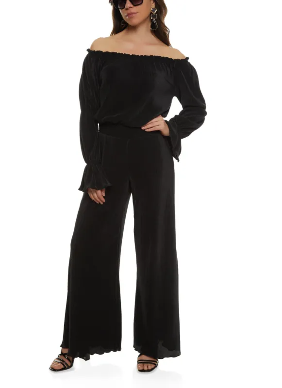 Plisse Off the Shoulder Jumpsuit sold by Rainbow
