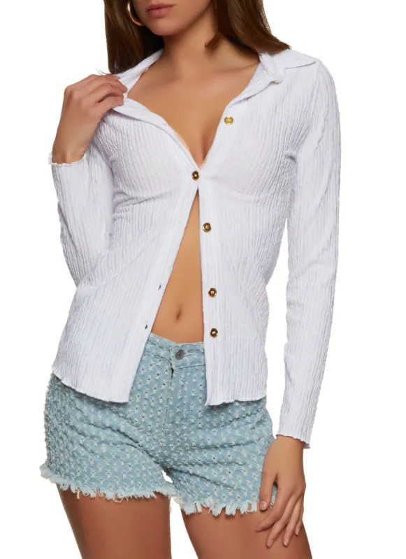 Textured Knit Button Front Long Sleeve Shirt sold by Rainbow