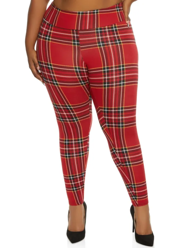 Plus Size Plaid High Waist Leggings sold by Rainbow