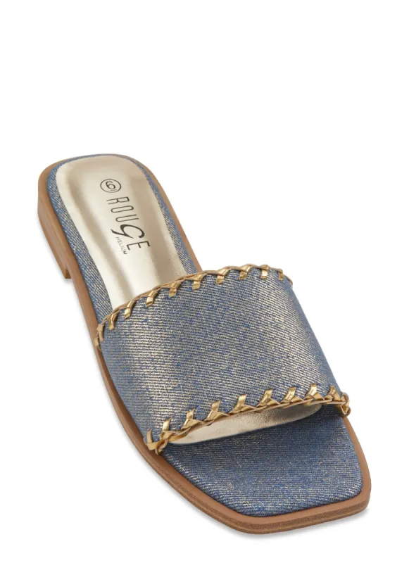 Woven Trim Denim Slide Sandals sold by Rainbow