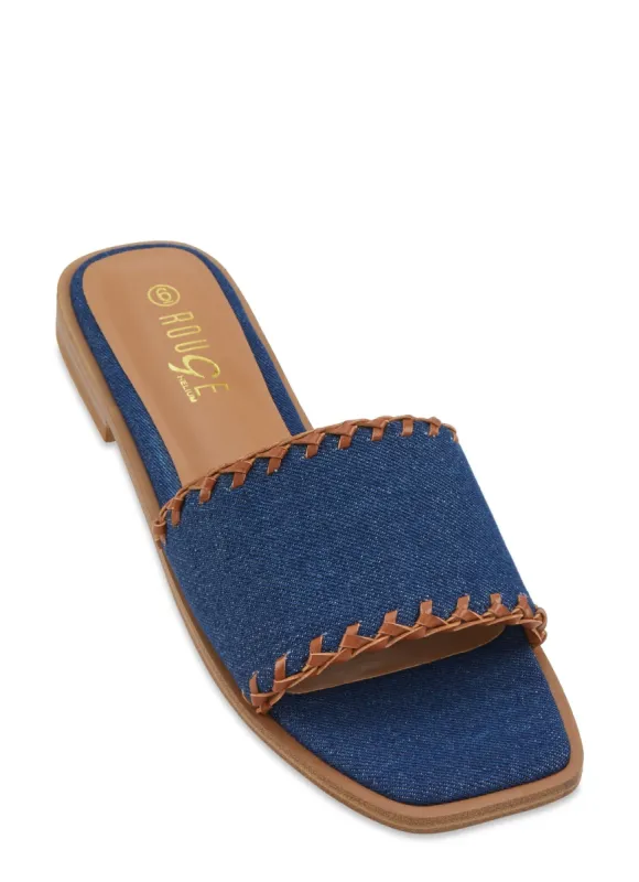 Woven Trim Denim Slide Sandals sold by Rainbow