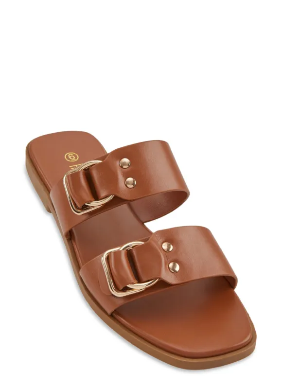 Double Buckle Band Slide Sandals sold by Rainbow