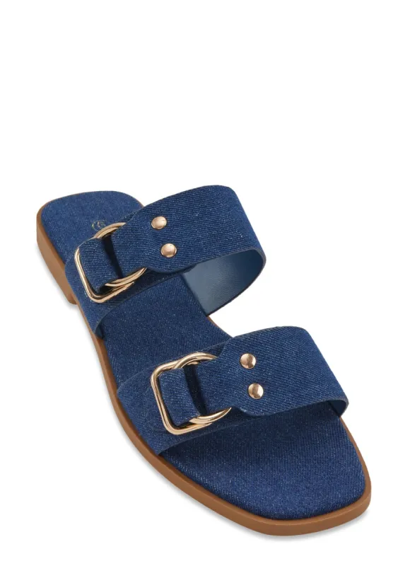 Double Buckle Band Slide Sandals sold by Rainbow