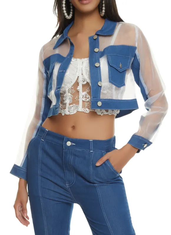 Organza Chambray Trim Cropped Shacket sold by Rainbow