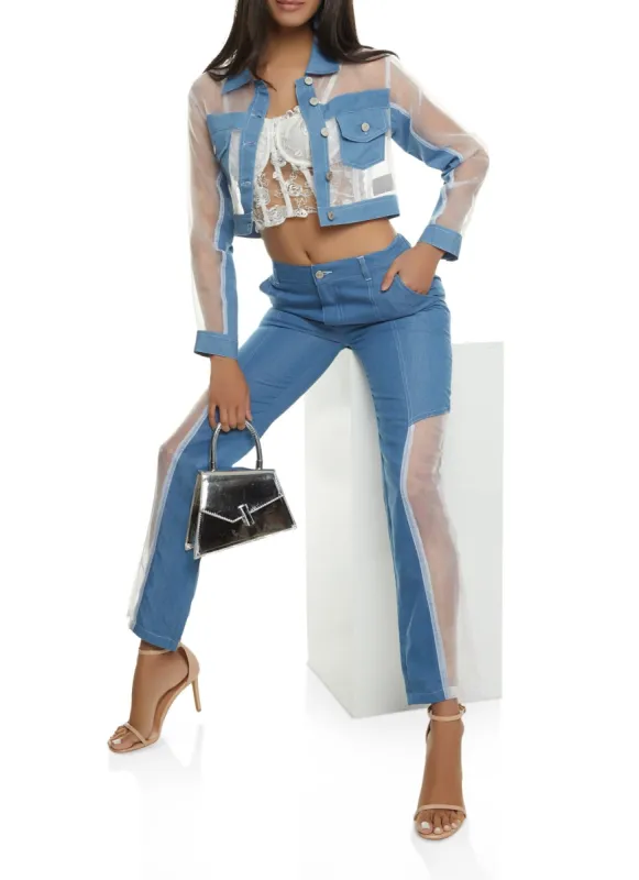 Organza Chambray Trim Cropped Shacket sold by Rainbow