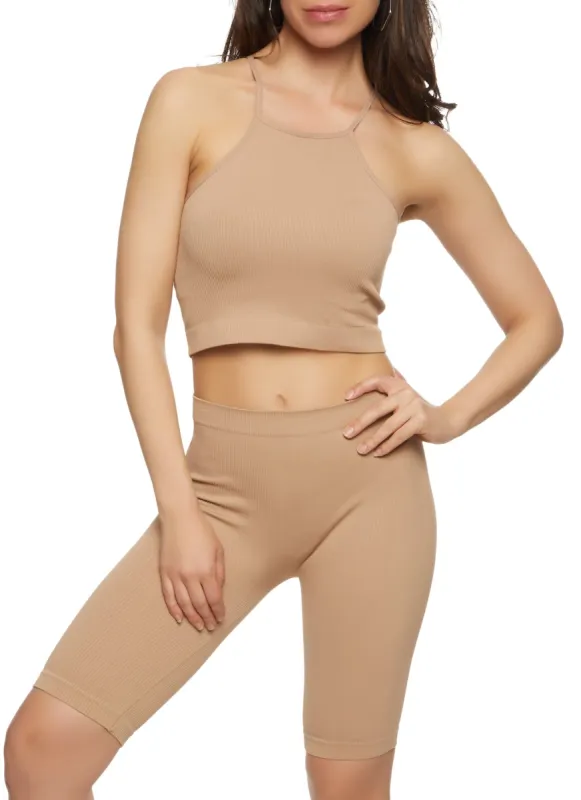Seamless Ribbed Knit Crop Top sold by Rainbow