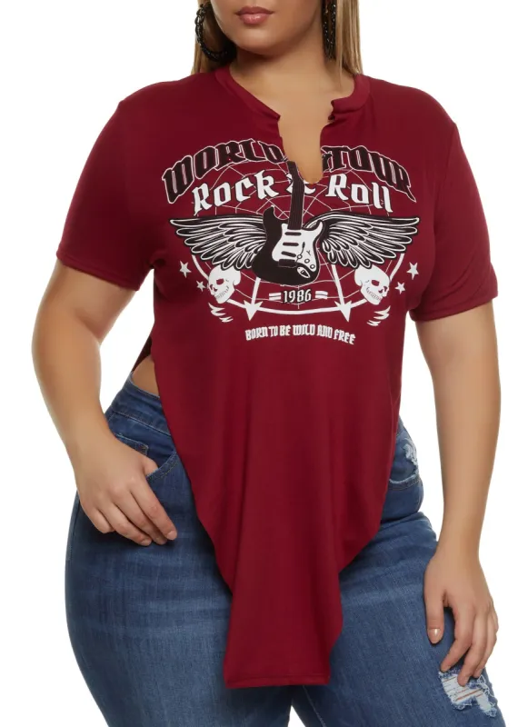 Plus Size Rock N Roll Hanky Hem Graphic Tee sold by Rainbow