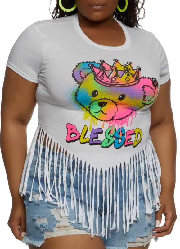 Plus Size Blessed Bear Fringe Graphic Tee sold by Rainbow