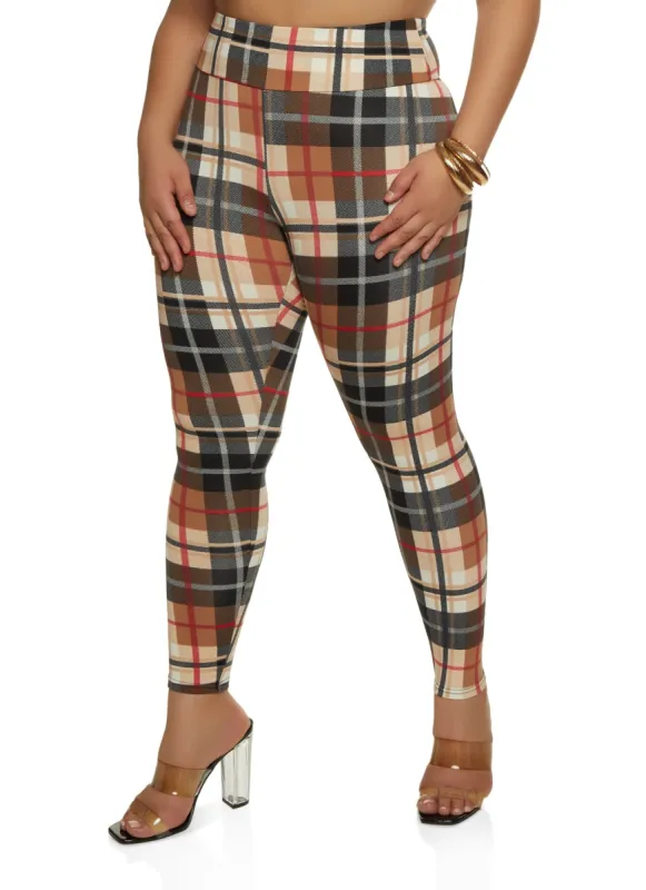 Plus Size Plaid High Waist Leggings sold by Rainbow