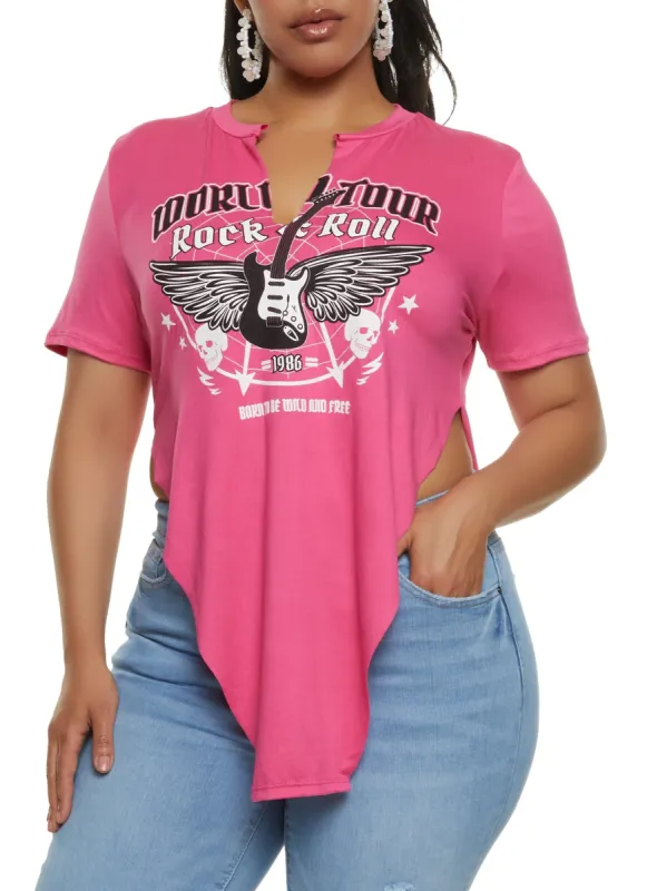 Plus Size Rock N Roll Hanky Hem Graphic Tee sold by Rainbow