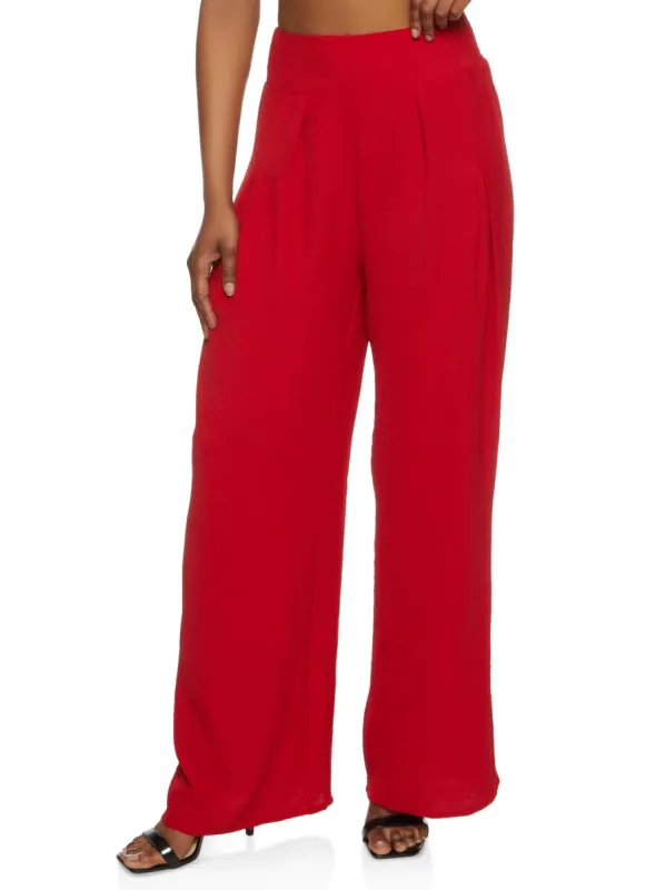 Crepe Knit Smocked Detail Wide Leg Pants sold by Rainbow