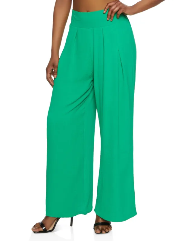 Crepe Knit Smocked Detail Wide Leg Pants sold by Rainbow