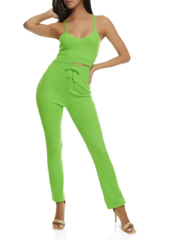 Ribbed Knit Cropped Cami and Pants Set sold by Rainbow