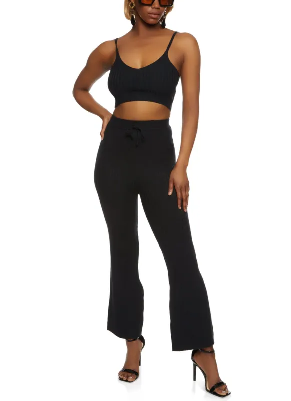 Ribbed Knit Cropped Cami and Pants Set sold by Rainbow