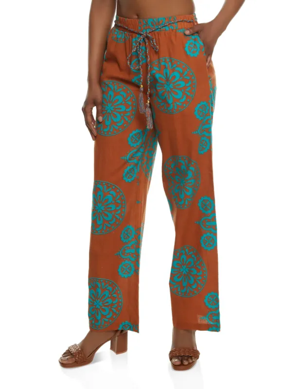 Linen Printed Wide Leg Pants sold by Rainbow