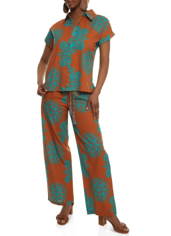 Printed Button Front Short Sleeve Top sold by Rainbow