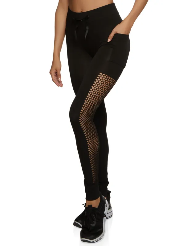 Fishnet Detail Side Cell Phone Pocket Leggings sold by Rainbow